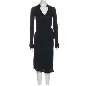 Diane Von Furstenberg V-Neck Midi Length Collared Wrap Dress